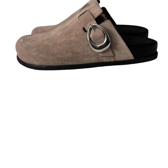Bernardo Taupe Suede Clogs with Silver Buckle - Picture 3 of 4